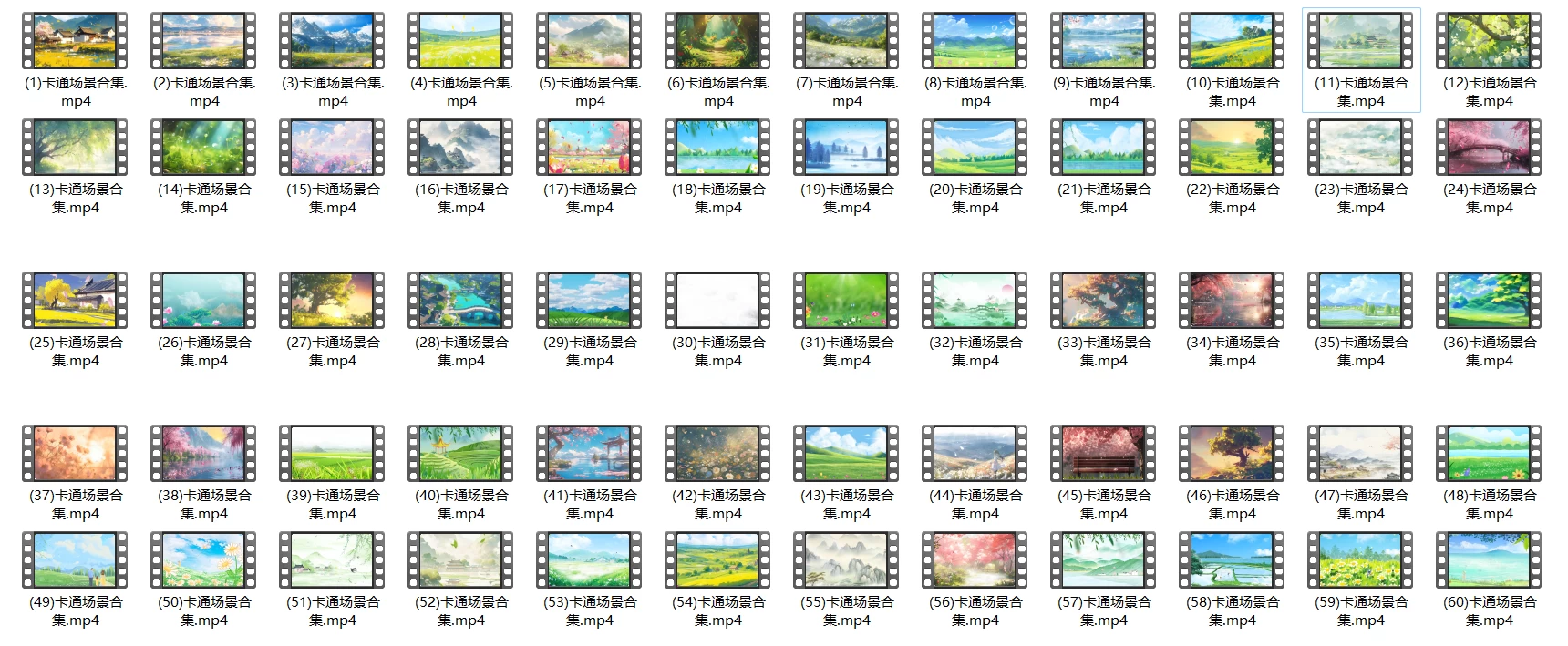 60款卡通场景视频素材合集，MP4格式1080P高清画质，短视频素材